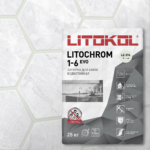 Затирка LITOCHROM 1-6 EVO, Оттенок LE.376 мятный, мешок, 25 кг, LITOKOL