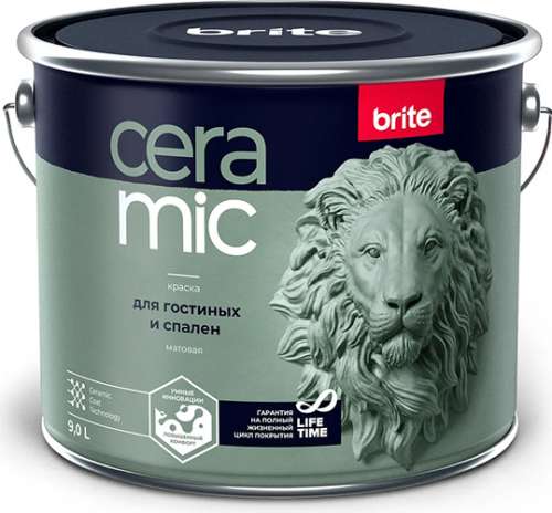 Краска BRITE CERAMIC для гостиных и спален база С, ведро 9 л