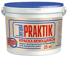 Praktik Краска моющаяся интерьерная водно-дисперсионная для внутренних работ, 25 кг, Bergauf