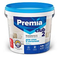 Краска PREMIA CLUB 2 для стен и потолков белая база А, ведро 0,9 л