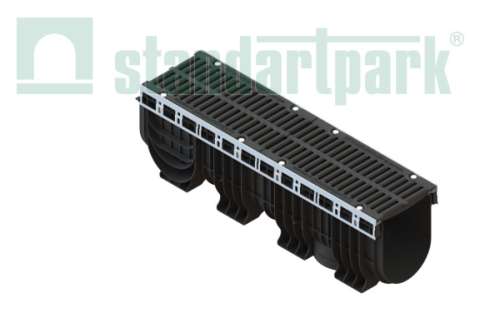 Лоток водоотводный пластиковый PolyMax Drive ЛВ-20.26.30-ПП с РВ щель. ВЧ кл.D (к-т) 0856034, класс D400, комплект, Стандартпарк