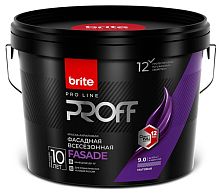 Краска BRITE PROFESSIONAL фасадная всесезонная белая матовая база А, ведро 9 л