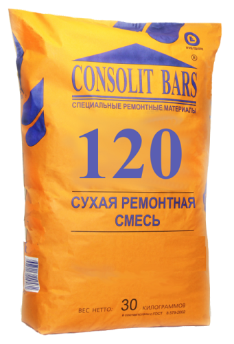 CONSOLIT BARS 120 М  -10°C, безусадочная, быстротвердеющая, высокопрочная, литая, с  металлической фиброй (В 60), мешок 30 кг, Консолит