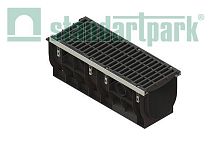 Лоток водоотводный пластиковый PolyMax ЛВ-30.39.38-ПП c РВ щель кл.D (к-т) 0874014, класс D400, комплект, Стандартпарк