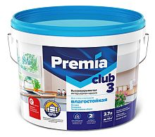 Краска PREMIA CLUB 3 для стен и потолков влагостойкая белая база А, ведро 2,7 л