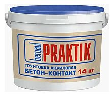Praktik Грунтовка бетон-контакт сцепляющая (адгезионная) акриловая для наружных и внутренних работ, 14 кг, Bergauf