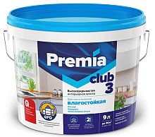 Краска PREMIA CLUB 3 для стен и потолков влагостойкая белая база А, ведро 9 л