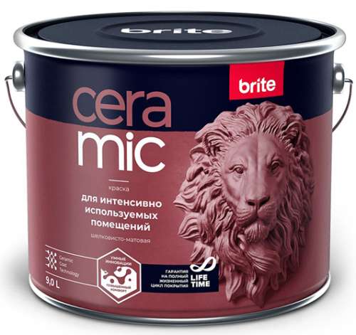 Краска BRITE CERAMIC для интенсивно используемых помещений база А, ведро 9 л