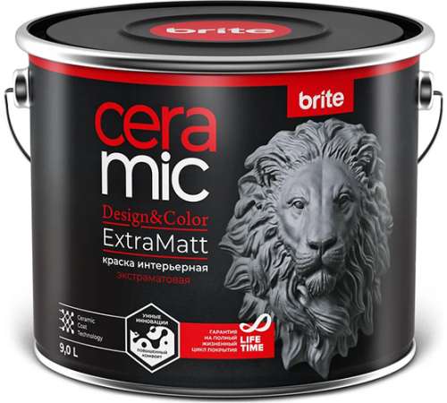 Краска BRITE CERAMIC для интенсивно используемых помещений ExtraMatt база С, ведро 9 л